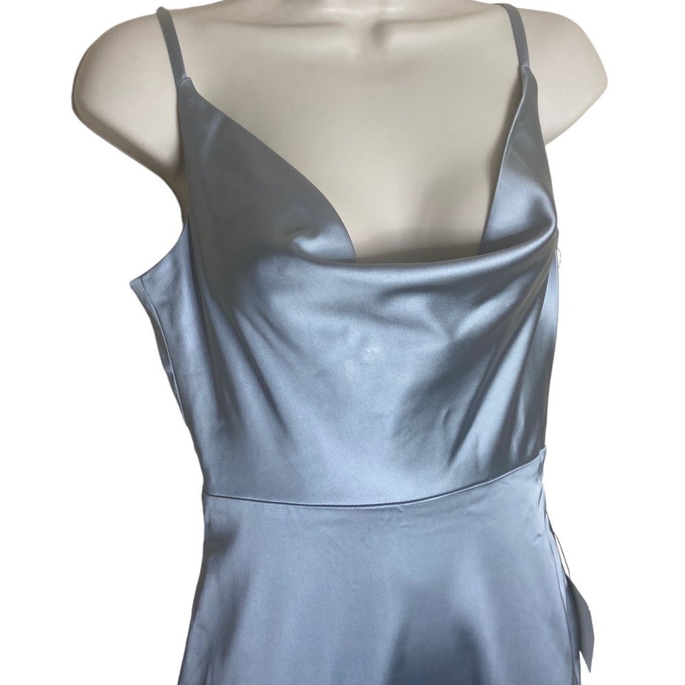 NWT Lulu’s Daring Romance Pastel Blue Satin Cowl Neck Maxi Dress - Picture 4 of 7